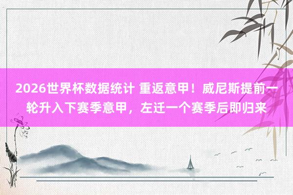 2026世界杯数据统计 重返意甲！威尼斯提前一轮升入下赛季意甲，左迁一个赛季后即归来