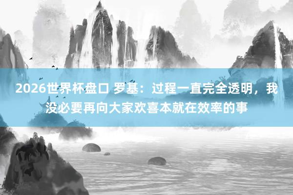 2026世界杯盘口 罗基：过程一直完全透明，我没必要再向大家欢喜本就在效率的事