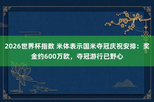 2026世界杯指数 米体表示国米夺冠庆祝安排：奖金约600万欧，夺冠游行已野心