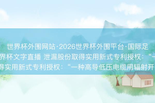世界杯外围网站·2026世界杯外围平台·国际足联世界杯外围,2026世界杯文字直播 泄漏股份取得实用新式专利授权:“一种高导低压电缆用辐射开采”